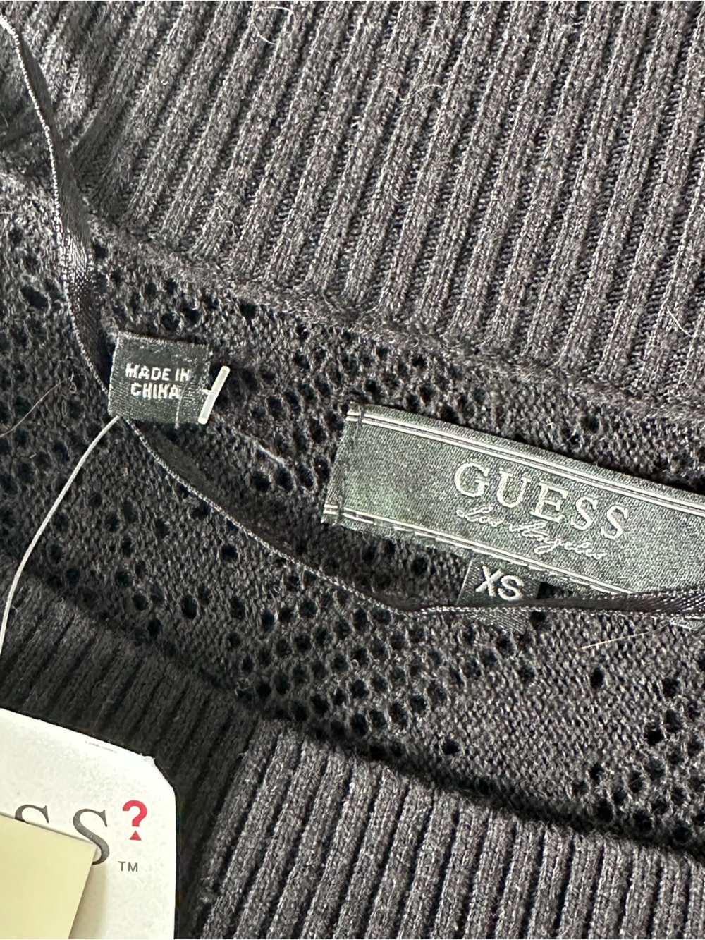 NWT Vintage GUESS Black Linen Off-Shoulder Knit Sweater 3/4 Sleeve Sheer - Picture 7 of 8